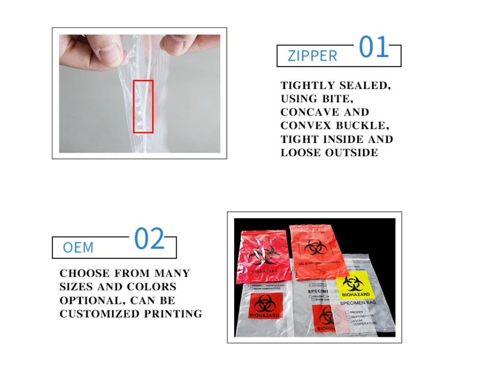 Ziplock LDPE Biohazard Specimen Collection Bags